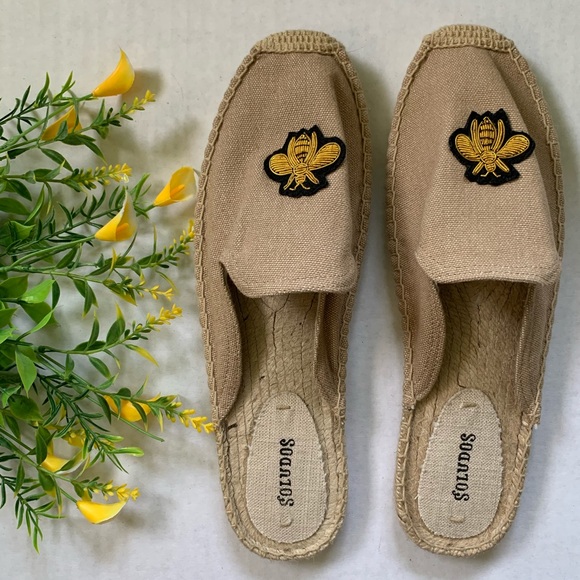 Soludos Beige Espadrille Mules With Bee Embroidery - Picture 1 of 11